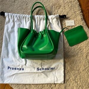 Proenza Schouler green leather ruched tote bag
